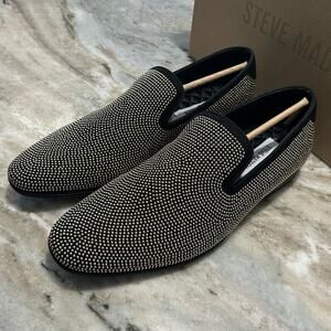 NIB $125 Steve Madden Mezmoryz Stud Smoking Slippers, Black/Gold, Men’s 7.5